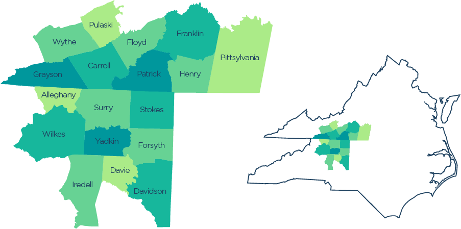 Service area with counties + state outline (web banner)